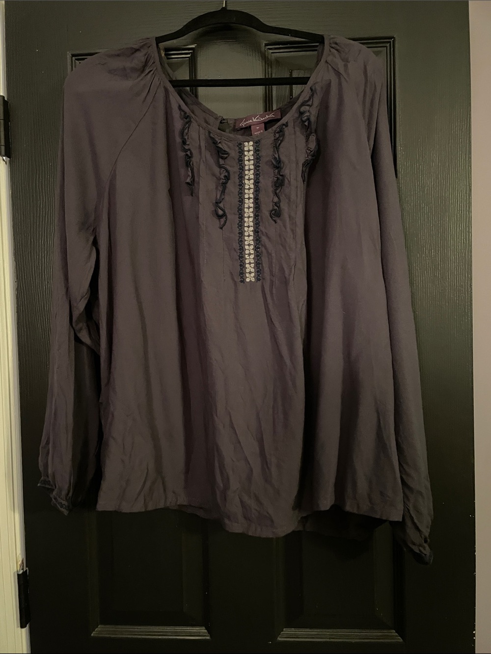 Gloria Vanderbilt Purple Long-Sleeve Peasant Tunic with Front Trim